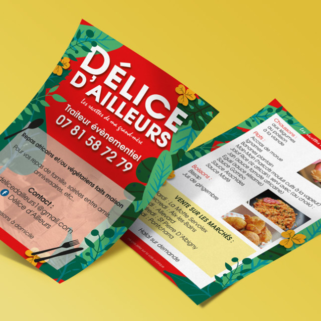 Flyer pour traiteur Delice D'ailleurs